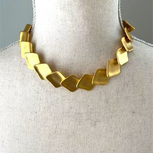Matte Gold Tone Link Choker Necklace 16"
